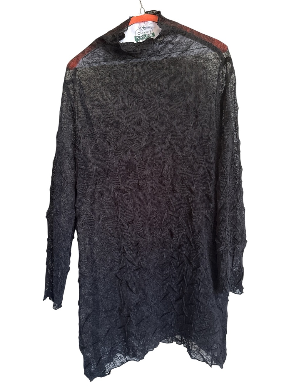 Sheer Black Crinkled Long Sleeve Tunic